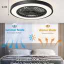 Ceiling Fans with Lights and Remote, 22 Inch Enclosed Bladeless Dimmable Ceiling Fans Flush Mount, Black Modern Low Profile Ceiling Fan with Light for Bedroom, Kitchen, Living Room, Dining Room, 23 inch