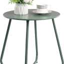 HollyHOME Round Metal Side Table, Rust-Resistant Patio Small Plant Stand, Outdoor 17.32'' Portable End Table for Balconies, Gardens, Living Rooms and Bedrooms, Atrovirens
