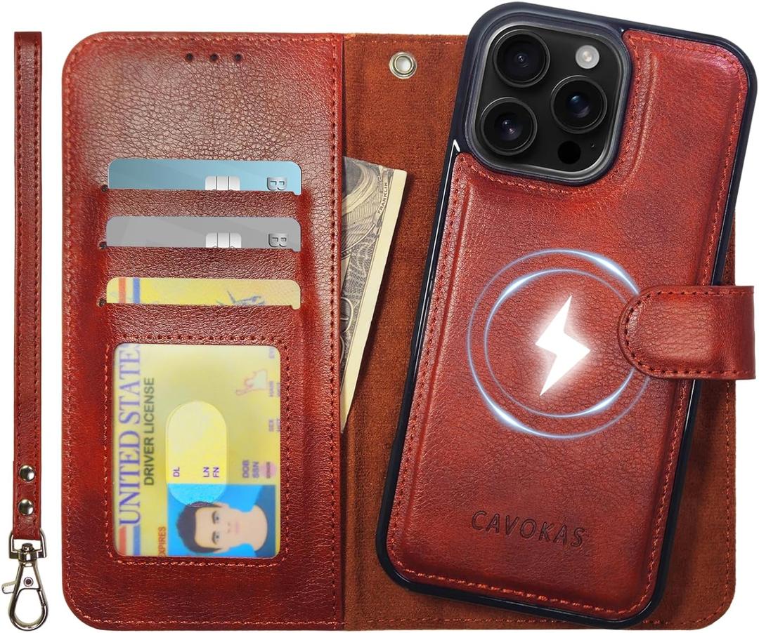 Case Wallet for iPhone 16 Pro Max Wallet Case, Detachable Leather Cover with Card Holder, Strong Magnetic Compatible with MagSafe Wireless Charging, Kickstand Shockproof Cover 6.9 inch, Brown