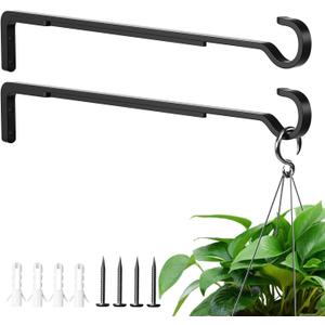 Saffruff 15 Inch 2 Black Pack Heavy Duty Outdoor Plant Hangers, Iron Hanging Plant Brackets for Hanging Plants Outside, Metal Plant Hooks Plant Wall Hooks for Hanging Lantern, Bird Feeder
