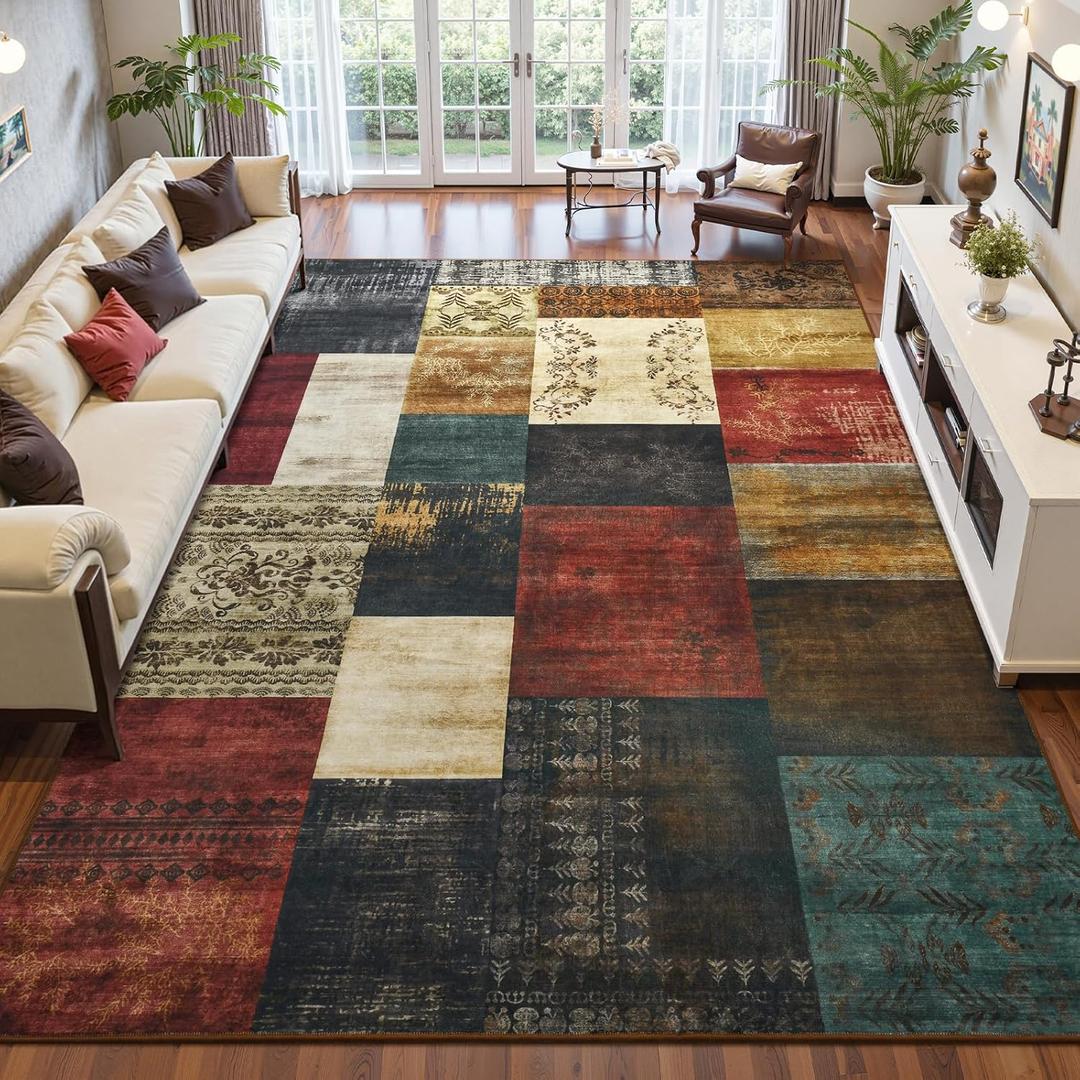 DweIke Washable Area Rugs 6x9 for Living Room, Large Modern Geometric Colorful Soft Patchwork Carpet, Non-Slip Stain Resistant Throw Rug for Bedroom Dining Room Office Home Decor