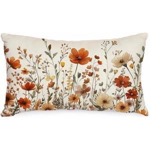 AACORS Fall Pillow Cover 12x20 Inch Floral Decoration Pillow Case Autumn Seasonal Decor for Home Sofa Couch AA730-12 (Orange)