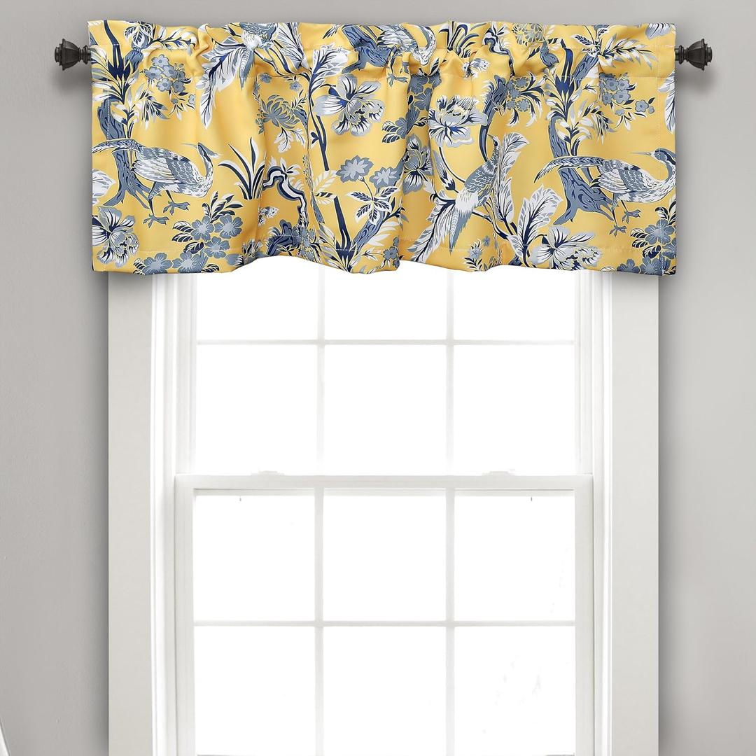 Lush Decor Dolores Light Filtering Valance Curtains Single, 52" W x 18" L Yellow - Valances for Windows - Vintage Valance Floral - Coquette Dcor
