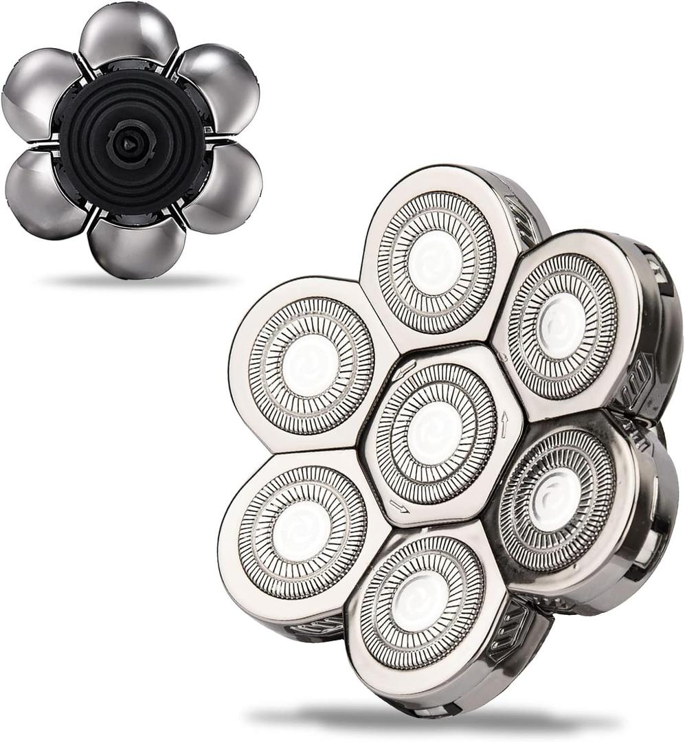 Head Shaver Replacement Heads, 7D Rotary Blades, Silver, Men's Electric Shaver Replacement Heads, 7 Pieces