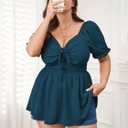 SCOMCHIC Women's Plus Size Blouses Sweetheart Neckline Short Sleeve Summer Babydoll Ruffle Peplum Cute Casual Boho Tops (XXL)