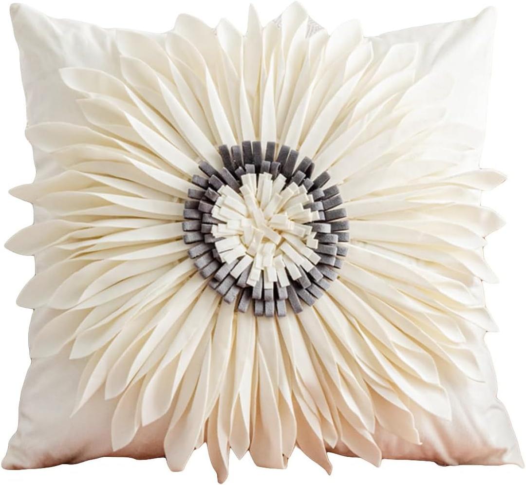 QWINEE 3D Flower Decor Throw Pillow Covers Pillowcases Cushion Covers for Home Bed Room Decor 18x18 Inch White B