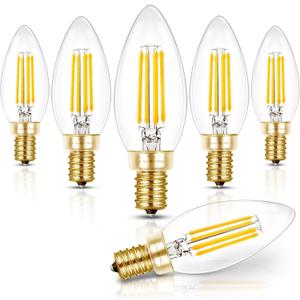 Hizashi E12 LED Bulb Dimmable 40W Equivalent, Candelabra Light Bulbs 90+CRI 4W Daylight 5000K 450LM B10 LED Candle Bulb with Candelabra Base, UL Listed, 6 Pack