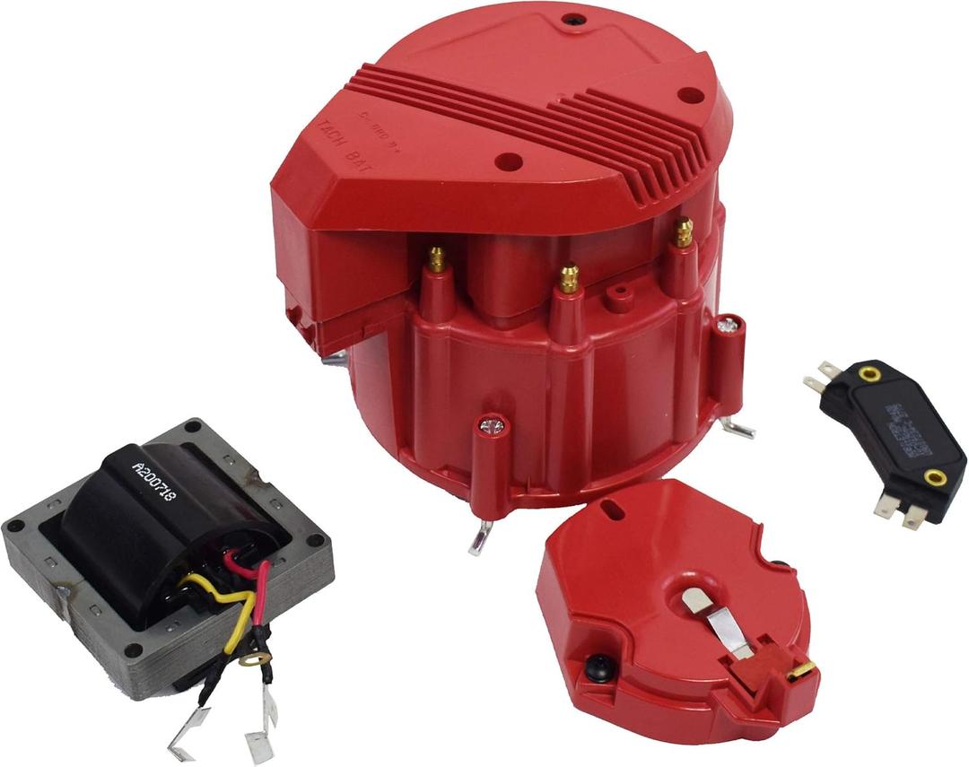 A-Team Performance HEI Distributor 8-Cylinder Tune-Up Kit Male Cap 65k Volt Ignition Coil (Red Super Cap)
