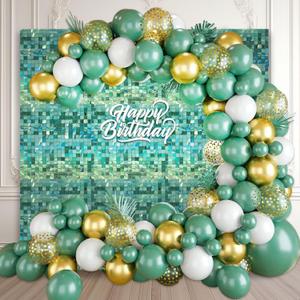 24PCS Light Green Shimmer Wall Backdrop, Laser Square Sequin Photo Backdrops Panel, Glitter Wall Background for Birthdays, Weddings, Christmas, Engagements, Disco Bachelorette Party Decor (4FTx6FT)