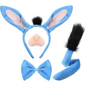 Aoriher 4 Pcs Donkey Costume Set Ears Headband Nose Tail Bow Tie for Kid Adult Animal Cosplay Halloween Party Accessories Kit (Blue)