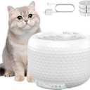 Automatic Cat Water Fountain, 62oz/1.8L Pet Water Fountain with Ultra Quiet Pump, Small Cat Fountain with Two Flow Modes, Includes 3 Filters (White, ABS)