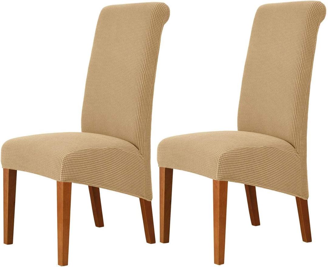 Deisy Dee Stretch XL/Oversized Soft Spandex Extra Large Dining Room Chair Covers for Kitchen DiningRemovable Washable Chair Protectors Slipcovers (Khaki, 2)
