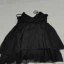 Women's Sexy V Neck Ruffled Hem Mesh Sleeveless Ruched Spaghetti Strap Flowy Mini Dress (Medium, Black)