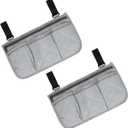Beach Chair Armrest Bag, Beach Side Bag Hanging Storage Organizer with Reflective 4 Pockets Waterproof Pouch 13 x 7" & 2Pcs & Gray - Fit for (Bedside/Outdoor/Camping)