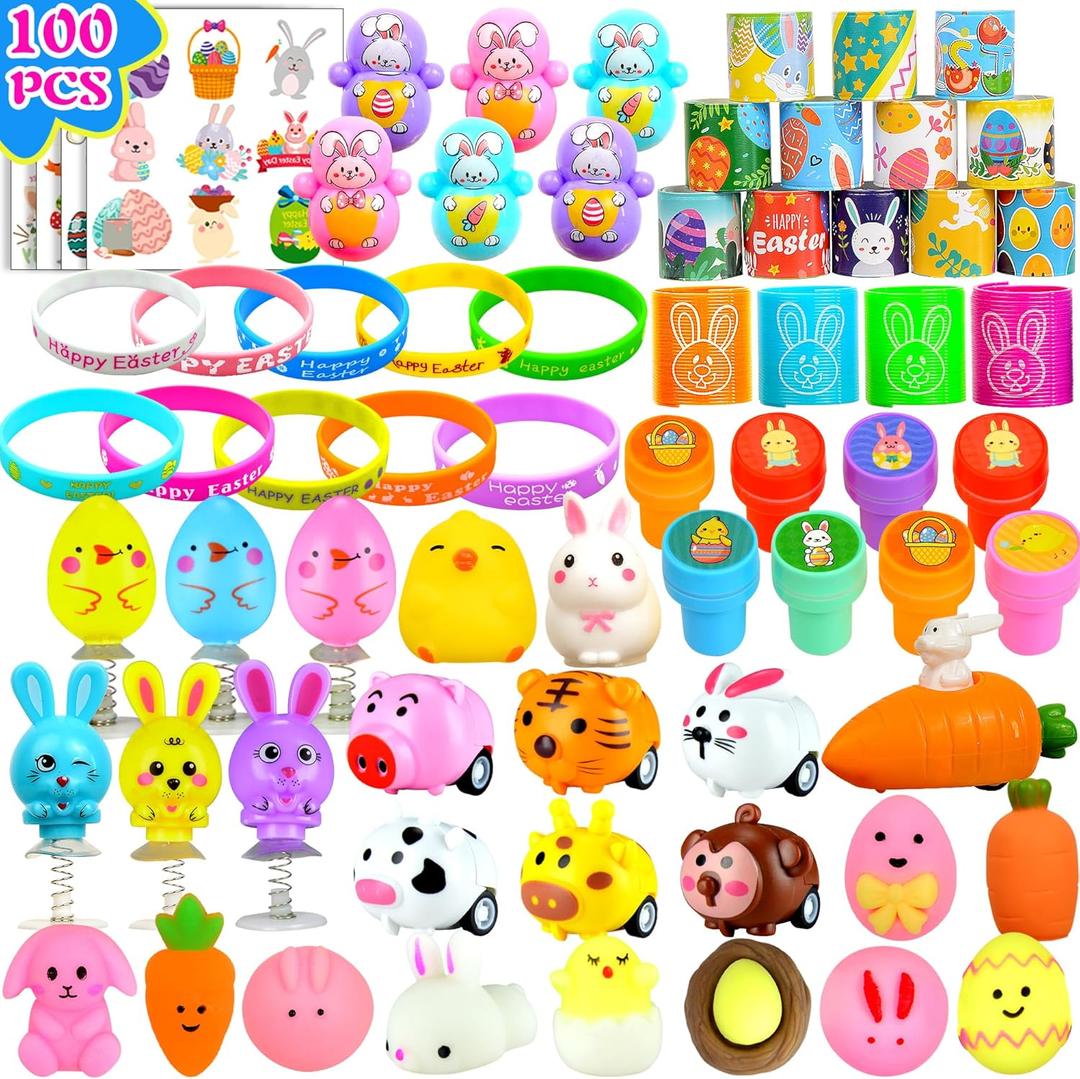 U-Goforst 100 Pack Easter Egg Fillers, Easter Basket Stuffers for Kids Boys Girls, Easter Party Favors Assorted Toys, Easter Egg Hunt, Easter Gift Goodie Bags Stuffers Filling Treats Classroom Prize