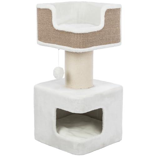 TRIXIE 33.9-in Ava XXL Cat Tree with Thick Scratching Post, Cat Condo, Cozy Top Platform with Removable Cushion, Dangling Cat Toy, Brown/White