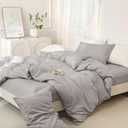 JIYUAN Queen Size Duvet Cover Set, 3-Piece - 100% Washed Cotton, Linen-Like Soft & Breathable with Zipper Closure, Includes 90x90 Inch Cover & 2 Pillowcases, Heathered Pastel Grey