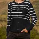 ZESICA Women's Striped Cardigan Sweaters Fall 2025 Long Sleeve Open Front Button Down Knit Outerwear Coat Trendy Clothes (Black, M)