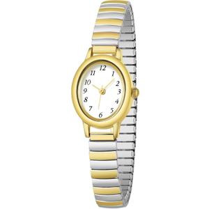 TWOPTION Gold Watches for Women, Waterproof Women's Easy Reader Watch Analog Women Watch with Alloy Steel Expansion Band