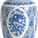 Blue and White Vase, Large Chinoiserie Vase Porcelain, Ginger Jar, Mantel Decor for Living Room & Home,11" H