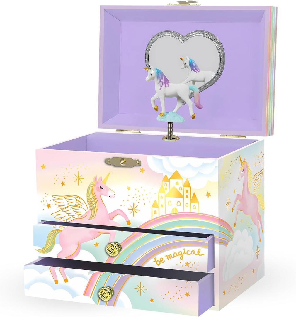 Giggle & Honey Musical Jewelry Box for Girls,Unicorn Toys for Girls 4-6, Unicorn Easter Gifts for Kids