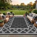 Garvee Reversible Outdoor Rug 10x14, Waterproof Outdoor Plastic Straw Rug with Interlacing Pattern, RV Mat for Picnics, Patio, Camping, Balcony, Deck, Backyard, Porch