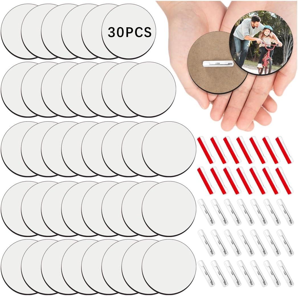 30Pcs Sublimation Buttons Blanks with Pins 3 inch MDF Buttons Pins Sublimation Blanks Christmas for School Projects Sublimation Name Tags Blanks DIY Crafts