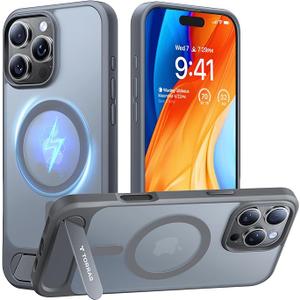 TORRAS for iPhone 16 Pro Max Case Translucent Natural Titanium Gray | Strong Magnetic & Seamless Stand, Fit for MagSafe, MilitaryGrade Drop Protection, Sturdy Adjustable Kickstand, Slim Matte Finish