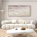 Beach Wave Textured Wall Art - Hand Painted Abstract Wall Painting for Living Room Framed Artwork 60x30 Horizontal Canvas Extra Large Plaster Wall Decor