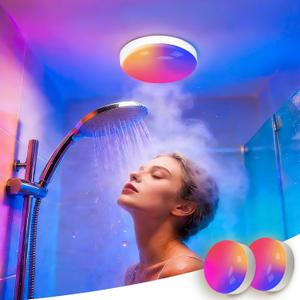 2Packs IP68 Waterprooof Rechargeable Shower Lights,400LM, RGB Therapy, Remote Control,4400mAh Battery, 3CCT & 16 RGB Colors,3 Timers,Inside Shower Lamp for Bathroom, Bedroom, Party Mood Lighting