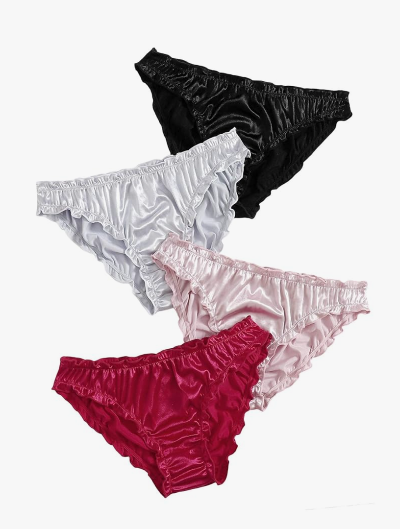 Verdusa Women's 4pack Frill Trim Satin Underwear Briefs Panty Set Size Medium
