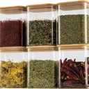 D2scrma 37oz Rectangle Airtight Glass Storage Containers with Bamboo Lids (Set of 6), Square Food Storage Jar, Pantry Organizers for Cereal, Nuts, Snacks and Coffee beans (with Black Lable)