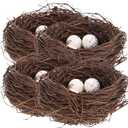 PRETYZOOM 16Pcs Artificial Bird Nest Decor Set with Rattan Nests and Bird Eggs 3.93X3.93X1.96 Inch for Easter Party Home Office Decoration DIY Craft