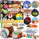Klever Kits Wooden Painting Craft Kit-Glow in The Dark- Arts and Crafts for Kids Ages 6-12 Wood Slices with Art Activitiy Supplies, Wood Crafts for Boys Girls Party Gift Easter Painting