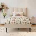 VECELO Twin Size Bed Frame with Upholstered Headboard, 2-Beige