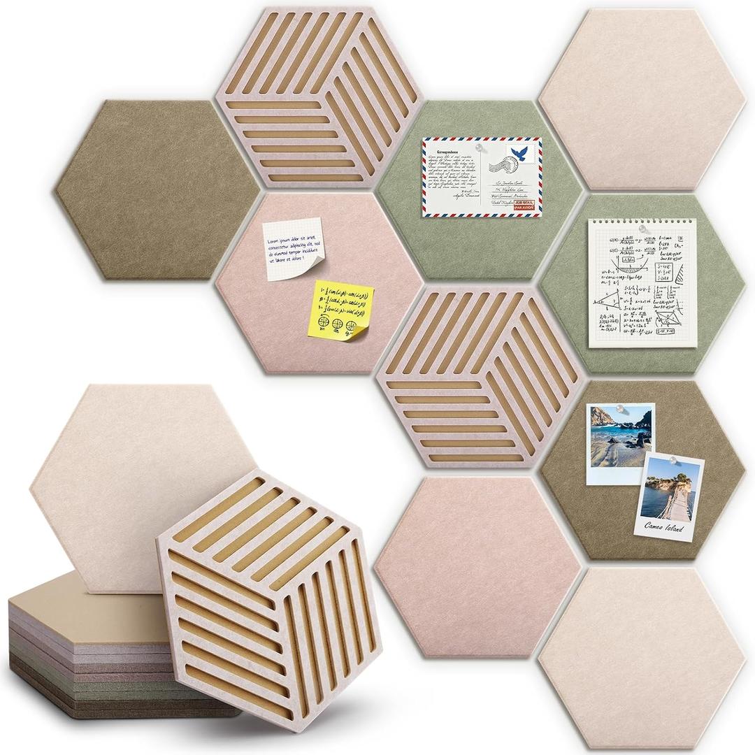 Hexagon Cork Bulletin Board Tiles, Felt Pin Board, 11.8 x 10.2 inches