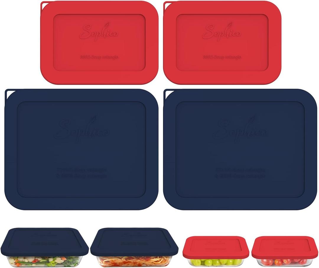Sophico Silicone Storage Lids Cover Replacement for Pyrex Freshlock SNAPWARE 2CUP(8602), 6/8-Cup Glass Bowls (7211R/8608) Glass Bowls Containers Set, Airtight Lids, 4 Pack