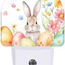 Easter Bunny Floral Eggs Night Light, Dusk-to-Dawn Auto Sensor Easter Rabbit Plug in Night Light for Kids,0.5W Energy Saving LED Night Lights for Bedroom/Bathroom, Ideal Gifts for Women Men