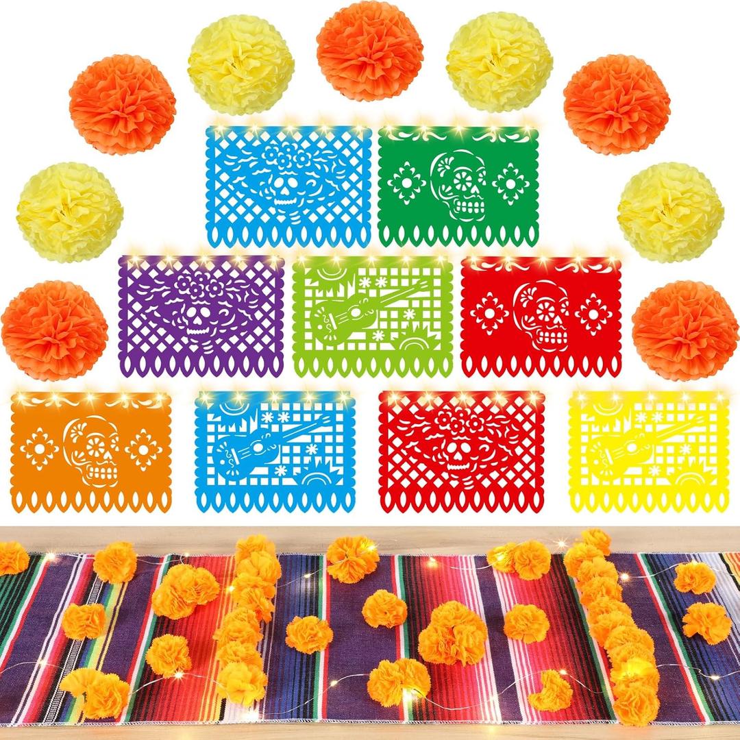 80 Pcs Dia De Los Muertos Altar Ofrenda Decoration Mexican Table Runner Banner Marigold Flower for Ofrenda Altar Day of Dead Cinco de Mayo Decoration(Orange Yellow)