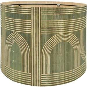 Rustic Bamboo Drum lamp Shade with Decorative Geometric Green Figure,Groovy Unique ideal for living room bedroom, easy assemble, size 11.8x9Inch