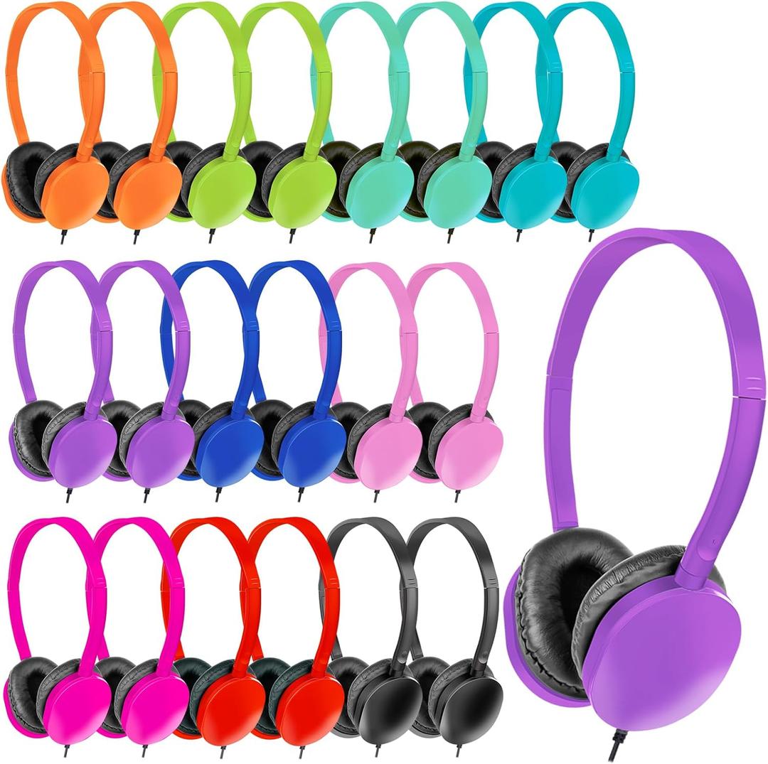 Classroom Headphones Bulk 30 Pack for School Students,Wholesale Earphones Class Set of Headphones for Students Group Learning, Computer Lab, Library, Online Lesson and Testing Multi Color