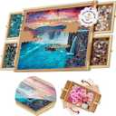 Rotating 1000 Piece Wooden Puzzle Board | 30" x 22" Puzzle Table | 4 Drawers, Protective Cover Included, Portable Jigsaw Puzzle Table for Adults and Kids
