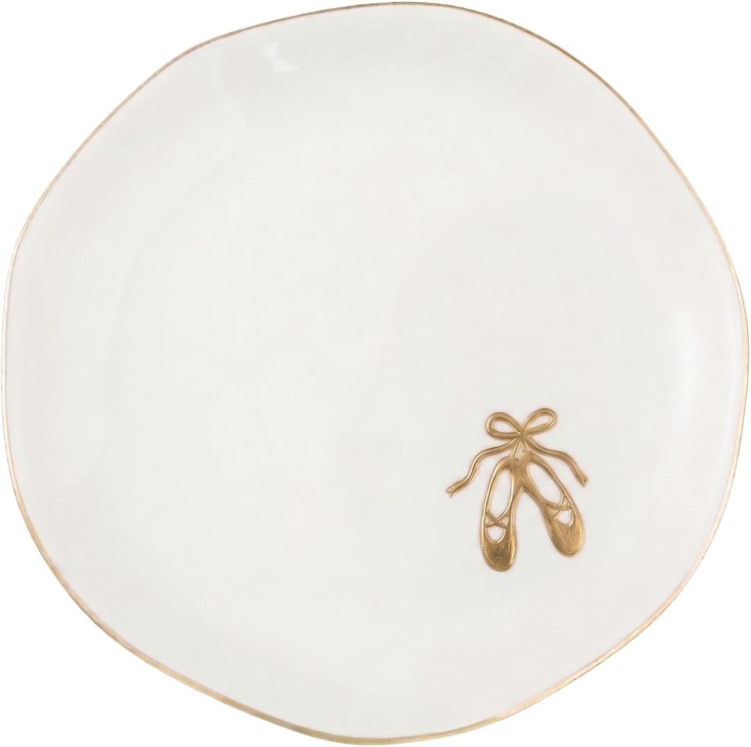 InnoBeta Dance Dancer Gifs Ceramic Engraved Gold Jewelry Tray Dish 4.75" | Gold trim Hand-painted Gold Accents Ceramic Jewelry Tray Decorative Trinket Dish for Rings Earrings Necklaces
