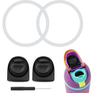 2pcs Rubber Bottle O Seal Ring & 2pcs Replacement Stopper for Owala FreeSip 24oz 32oz, BPA-Free Silicone Water Bottle Top Lid Mouth Parts for Owala 16/19/24/32/40oz Cap Gasket Plug Accessories(Black)