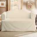 SureFit Home Dcor Cotton Duck Solid T-Cushion Loveseat One Piece Slipcover, Relaxed Fit, 100% Cotton, Machine Washable, Natural Color
