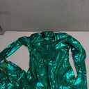Kepblom Girls Shiny Metallic Mock Neck Unitard Long Sleeve Zipper Back One Piece Bodysuit Costume, Medium