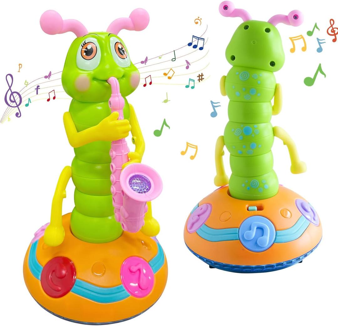 Dancing Caterpillar Saxophone Music Toy, Children's Electric Caterpillar Wriggle Baby Sensory Musical Toys for Kids Easter Day with LED Lights 1PCS Pink