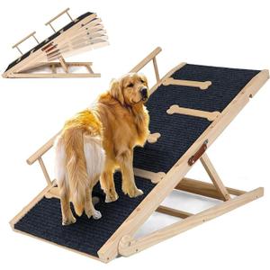 Dog Ramp for Bed, Adjustable Small to Large Dog Ramp for Couch
6 Adjustable Height from 17.1" to 27.8" - Stairs with High Traction Mat, Wooden, Ramp for Dogs to Get on Bed Couch Car