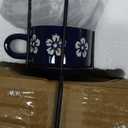 Original Heart 6pieces Espresso Cups with Saucers and Metal Stand Stoneware Cup & Saucer Sets, Stackable espresso mugs, 4oz coffee cups set, Set of 6, Blue