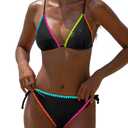 popvil Womens Triangle Bikini Sets: Black Halter String Two Piece Swimsuit Sexy Bathing Suit for 2025 Beach Vacation Medium
